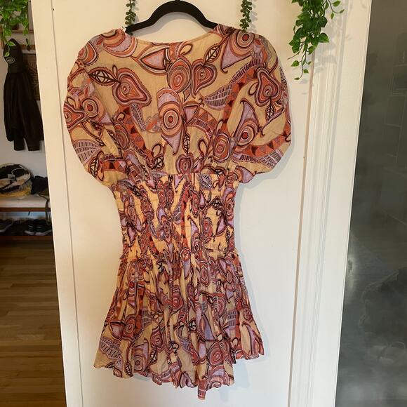 NWT A.L.C. Luna Mini Dress Smocked Ruched Ruffle ALC V-Neck Paisley Print sz S 4 - Picture 9 of 15